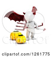 Poster, Art Print Of 3d White Halloween Devil With Pumpkins