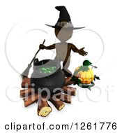 Poster, Art Print Of 3d Brown Witch With A Cauldron And Halloween Jackolantern