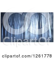 Clipart Of A 3d Dark Forest With Blue Light Filtering In Through Trees Royalty Free Illustration by KJ Pargeter