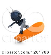 Poster, Art Print Of 3d Blue Android Robot Snowboarding