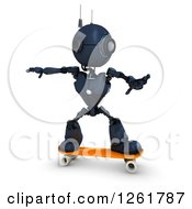 Poster, Art Print Of 3d Blue Android Robot Skateboarding
