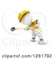Clipart Of A 3d White Man Construction Worker Swinging A Sledgehammer Royalty Free Illustration