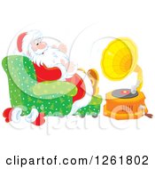 Poster, Art Print Of Santa Claus Sitting In A Chair And Listening To Music