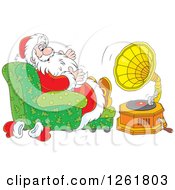 Santa Sitting In A Chair And Listening To Music