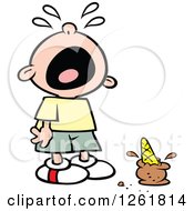 Clipart Of A White Boy Wailing After Dropping His Ice Cream Cone Royalty Free Vector Illustration