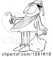 Clipart Of A Black And White Hairy Caveman Santa Royalty Free Vector Illustration