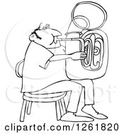 Black And White Chubby Man Sitting And Playing A Tuba