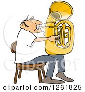 Chubby Caucasian Man Sitting And Playing A Tuba