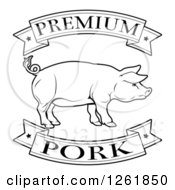 Clipart Of Black And White Premium Pork Food Banners And Pig Royalty Free Vector Illustration