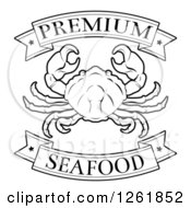 Clipart Of Black And White Premium Seafood Food Banners And Crab Royalty Free Vector Illustration