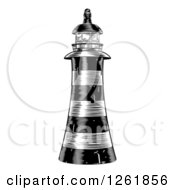 Poster, Art Print Of Black And White Engraved Striped Lighthouse