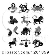 Clipart Of A Black And White Astrology Zodiac Animals And Symbols Royalty Free Vector Illustration by AtStockIllustration