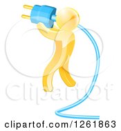 3d Gold Man Holding A Giant Plug