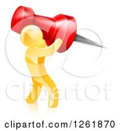 3d Gold Man Carrying A Giant Red Pin