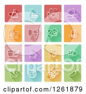 Poster, Art Print Of Square Colorful Tiles With White Food Icons