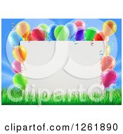Poster, Art Print Of 3d Blank Sign In Grass Bordered In Colorful Party Balloons