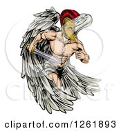 Poster, Art Print Of Spartan Trojan Warrior Guardian Angel Running With A Sword