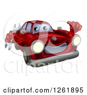 Poster, Art Print Of Red Car Character Mechanic Holding A Wrench And Thumb Up
