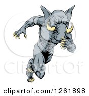Poster, Art Print Of Muscular Aggressive Elephant Man Mascot Running Upright