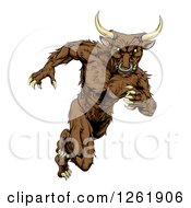 Muscular Aggressive Bull Man Mascot Running Upright