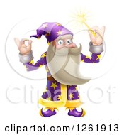 Poster, Art Print Of Happy Old Wizard Gesturing Ok And Holding Up A Magic Wand
