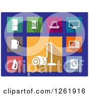 Poster, Art Print Of Colorful Square Household Appliance Icons On Blue