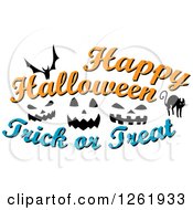 Poster, Art Print Of Bat Cat And Jackolantern Faces With Happy Halloween Trick Or Treat Text