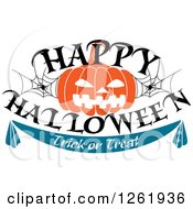 Poster, Art Print Of Happy Halloween Trick Or Treat Design With A Jackolantern And Spider Webs