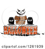 Poster, Art Print Of Jackolantern Face Over Tombstones And Costume Party Halloween Text