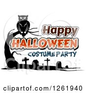 Poster, Art Print Of Perched Owl Over A Cemetery And Happy Halloween Costume Party Text