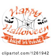 Clipart Of A Happy Halloween Trick Or Treat Design With A Spider Web And Jackolantern Faces Royalty Free Vector Illustration
