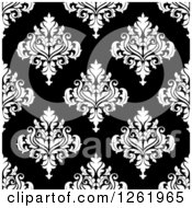 Poster, Art Print Of Seamless Background Pattern Of White Damask Floral On Black