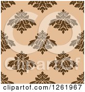 Poster, Art Print Of Seamless Background Pattern Of Brown Damask Floral On Tan