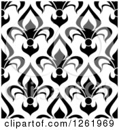 Clipart Of A Seamless Background Pattern Of Black Fleur De Lis On White Royalty Free Vector Illustration