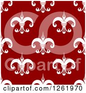 Clipart Of A Seamless Background Pattern Of White Fleur De Lis On Red Royalty Free Vector Illustration