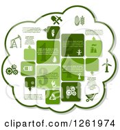 Poster, Art Print Of Green Cloud Industrial Infographics Design With Oil Pump Energy Saving Lamp Drop Factory Pipe Electric Plug Oil Rig Battery Gear Cart Wind Engine And Eco Recycle Sign