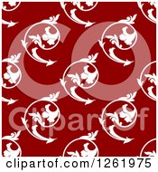 Poster, Art Print Of Seamless Background Pattern Of White Floral Swirls On Red