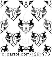 Clipart Of A Seamless Background Pattern Of Black And White Floral Hearts Royalty Free Vector Illustration