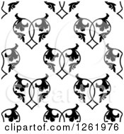 Poster, Art Print Of Seamless Background Pattern Of Black And White Floral Hearts