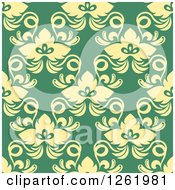 Clipart Of A Seamless Background Pattern Of Yellow Floral On Green Royalty Free Vector Illustration