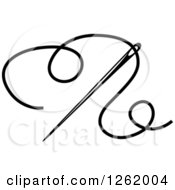 Clipart Of A Black And White Sewing Needle And Thread Royalty Free Vector Illustration