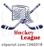 Poster, Art Print Of Hockey Goal Net With Crossed Sticks And A Puck Over Text