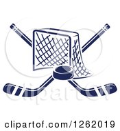 Hockey Goal Net With Crossed Sticks And A Puck