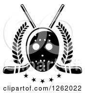Black And White Hockey Mask Over Crossed Sticks Laurels And Stars