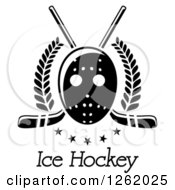 Poster, Art Print Of Black And White Hockey Mask Over Crossed Sticks Laurels Stars And Text