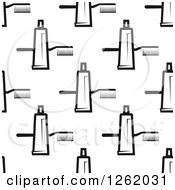 Clipart Of A Seamless Background Pattern Of Black And White Toothpaste And Toothbrushes Royalty Free Vector Illustration