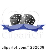 Poster, Art Print Of Black And White Casino Dice Over A Blank Blue Banner