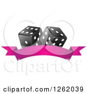 Poster, Art Print Of Black And White Casino Dice Over A Blank Pink Banner