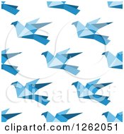 Seamless Background Pattern Of Blue Origami Birds