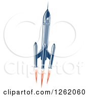 Clipart Of A Blue Rocket With Flames Royalty Free Vector Illustration